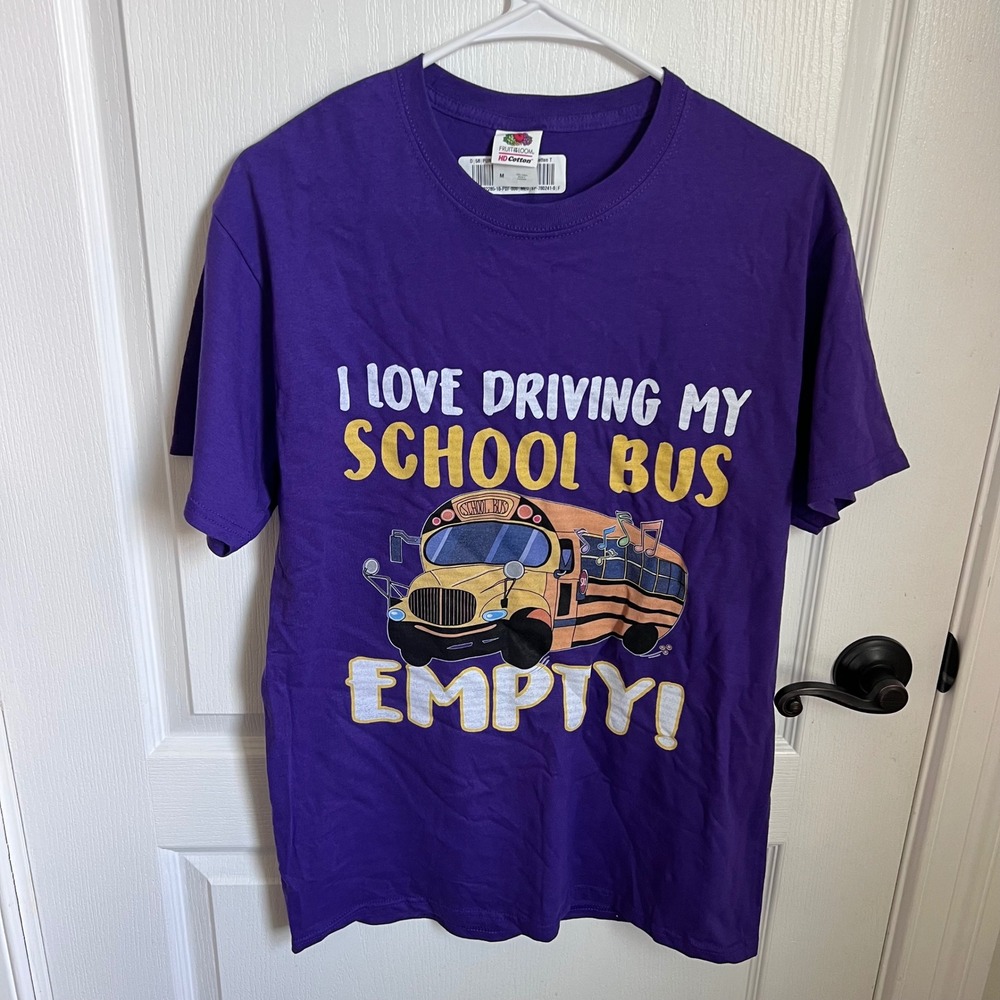 Fruit of the Loom Purple I Love Driving My School Bus Empty Graphic Tee Medium